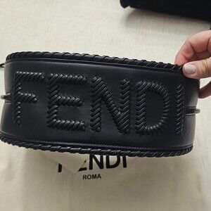 (NEW) Fendi Black leather bag with matching threading